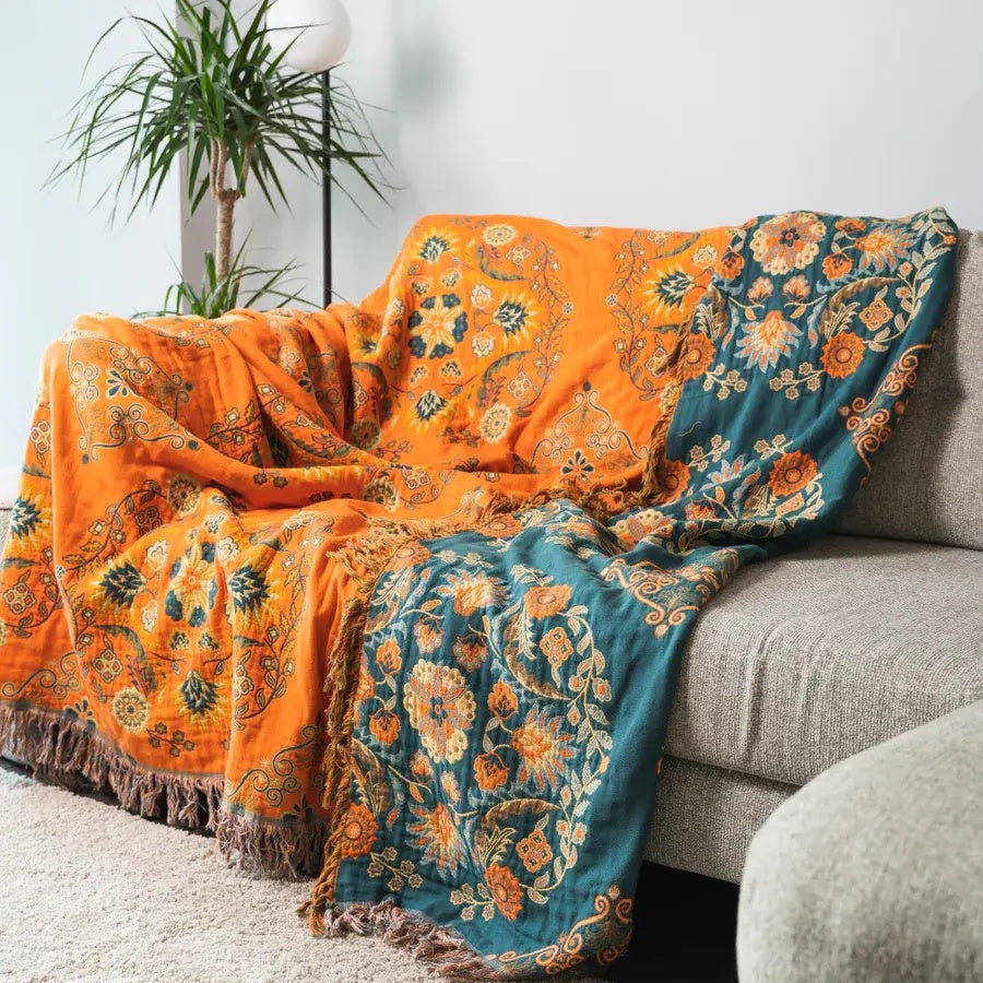 Marigold Reversible Throw Blanket - 100% Cotton, Dual-Sided Comfort 3
