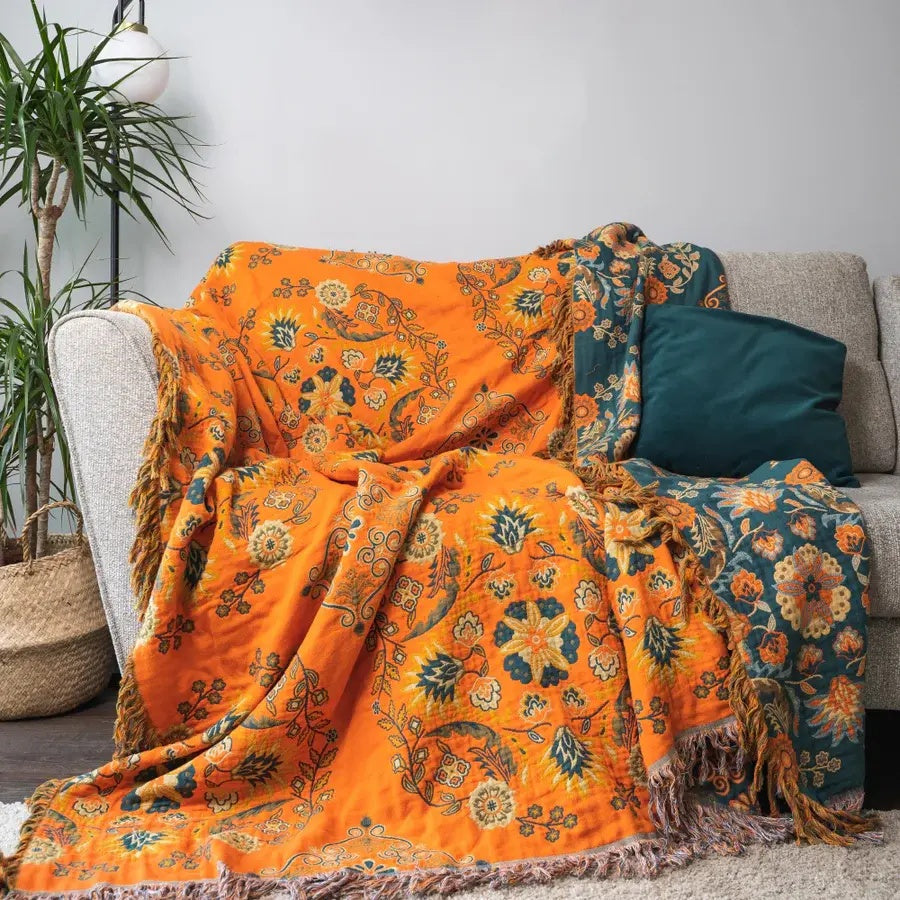 Marigold Reversible Throw Blanket - 100% Cotton, Dual-Sided Comfort 5