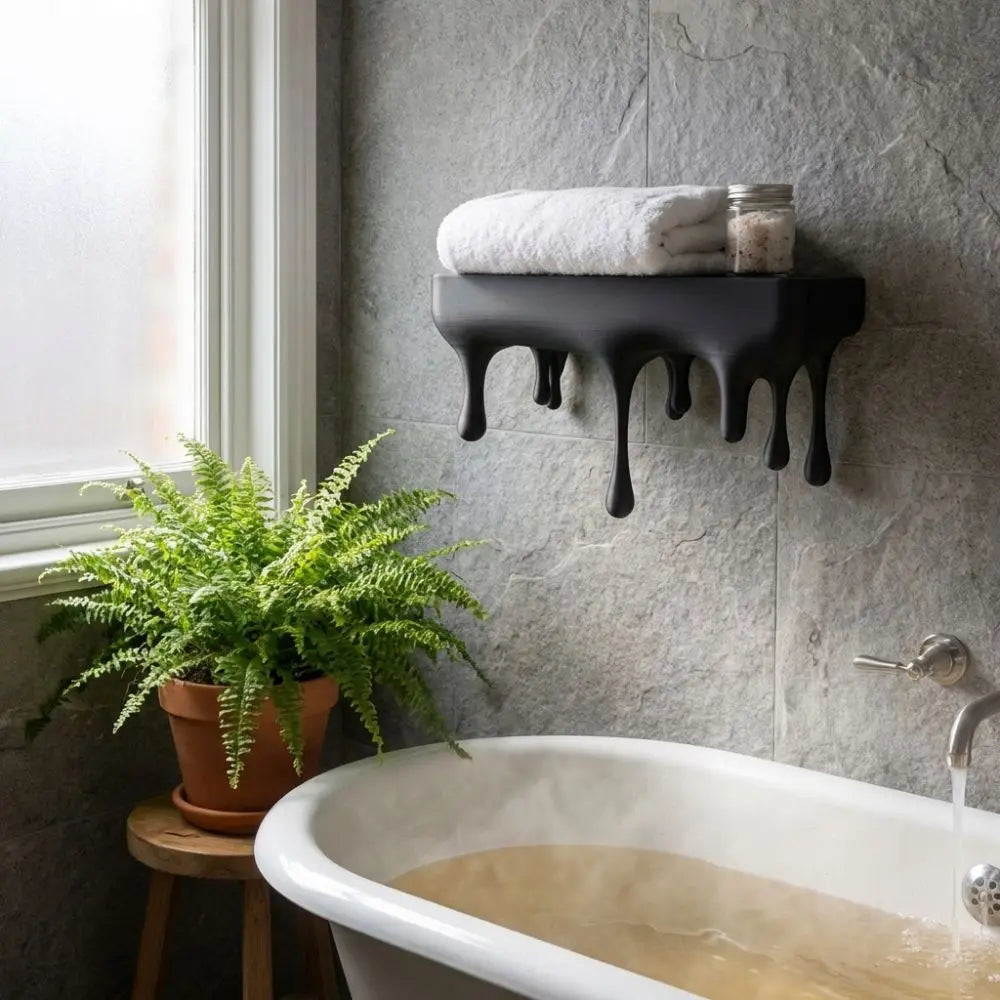 Melting Black Floating Shelf - Artistic Drip Design for Stylish Wall Displays 1