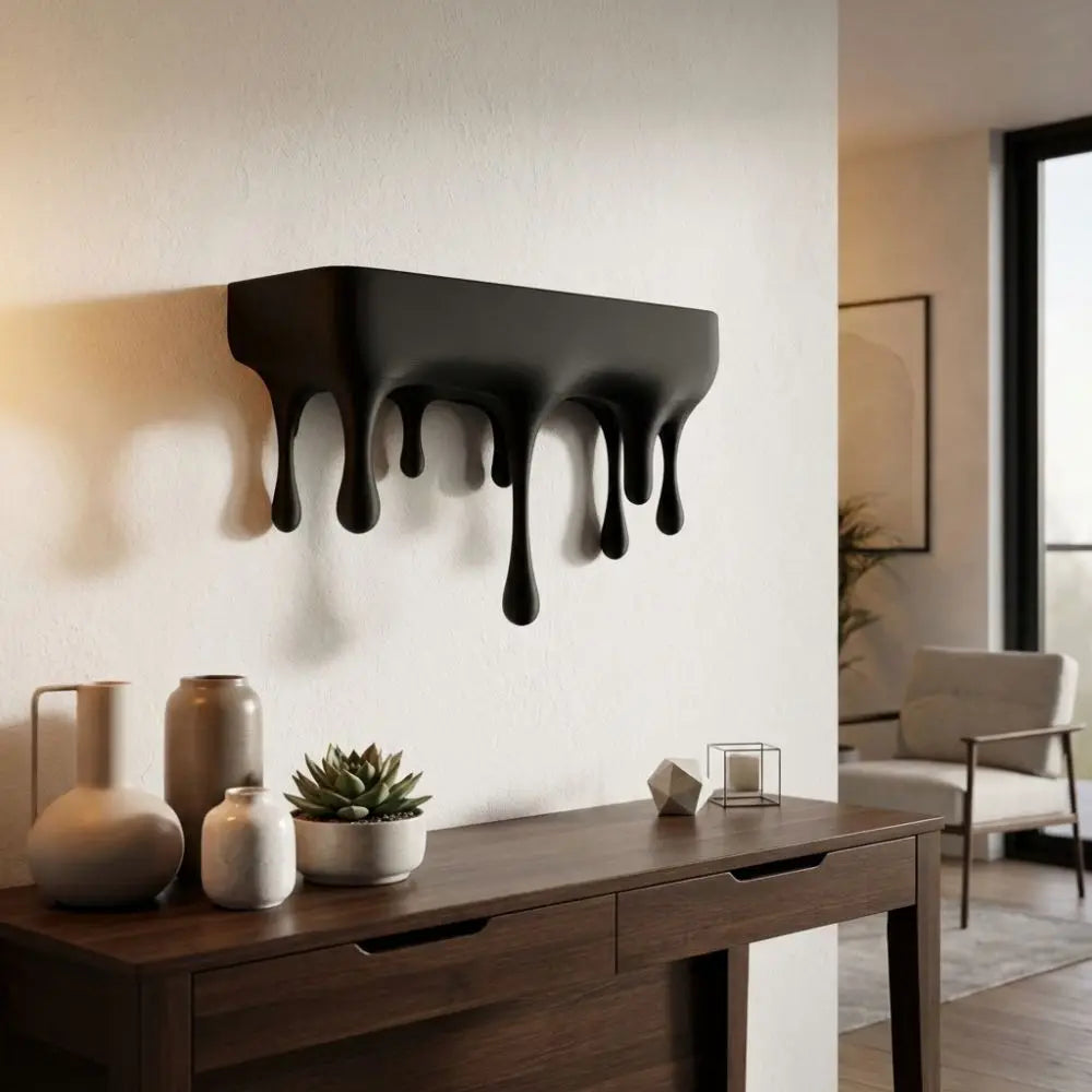 Melting Black Floating Shelf - Artistic Drip Design for Stylish Wall Displays 3