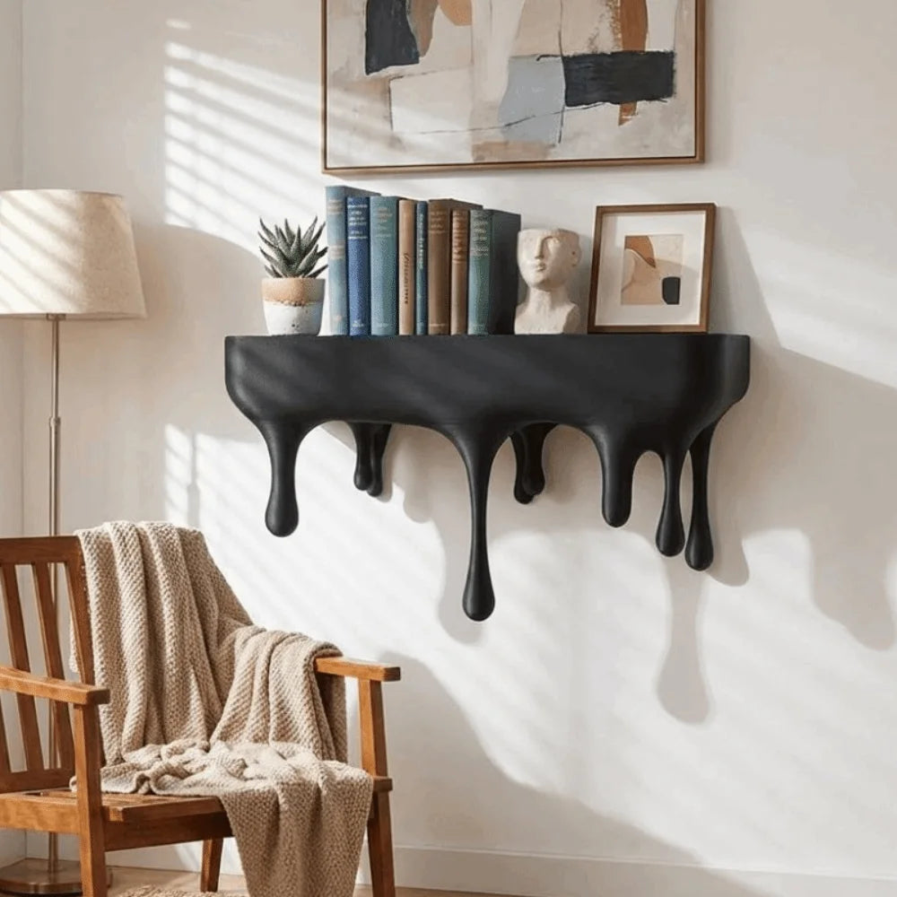 Melting Black Floating Shelf - Artistic Drip Design for Stylish Wall Displays 4