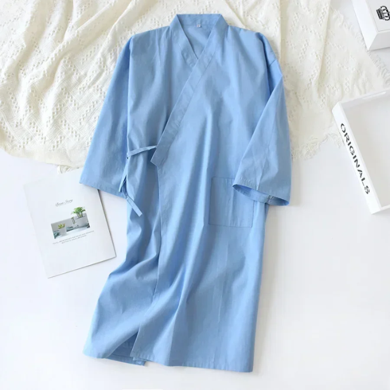 MenÕs Cotton Kimono Nightgown Ð Soft, Breathable Nightshirt for Ultimate Comfort 2