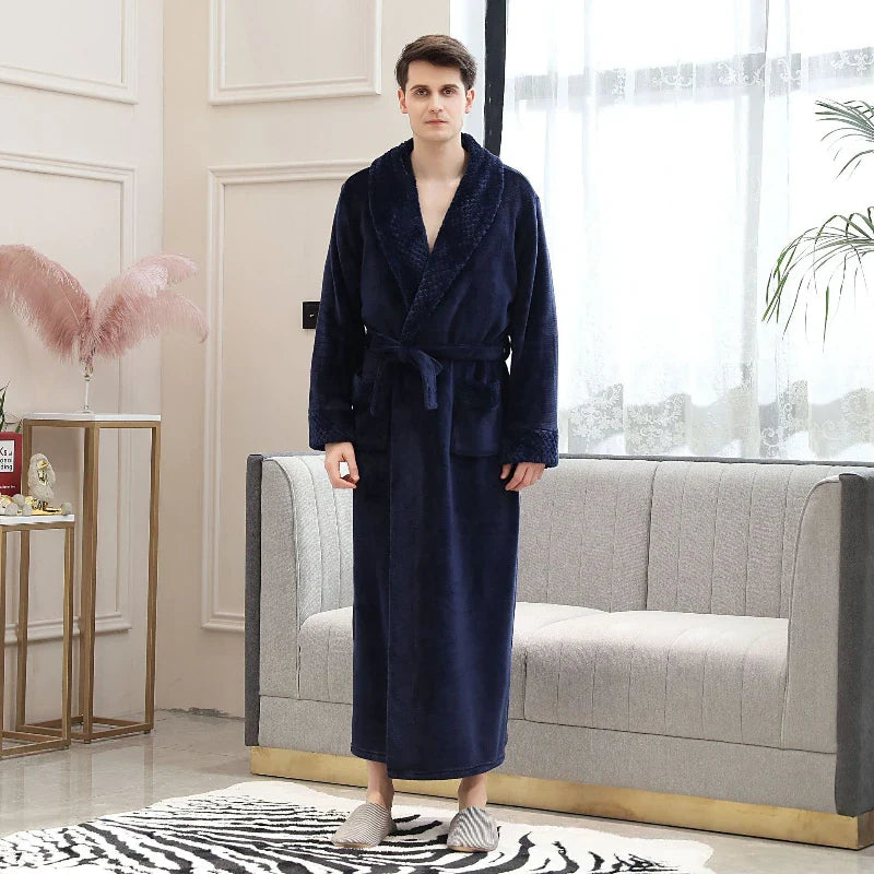 MenÕs Coral Fleece Bathrobe Ð Soft Long Dressing Gown for Ultimate Comfort & Warmth 2