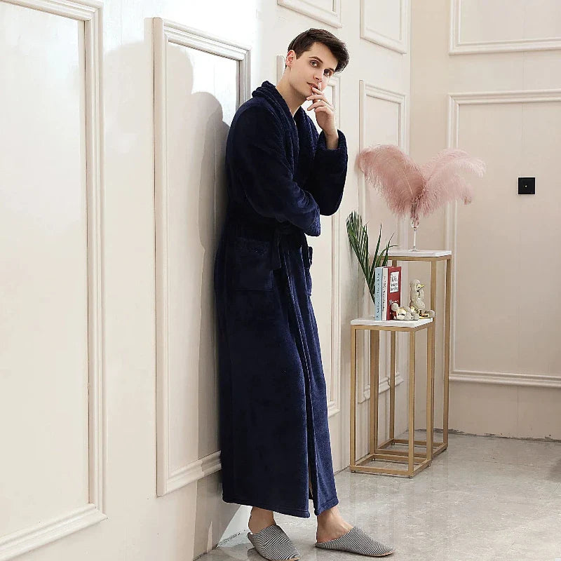 MenÕs Coral Fleece Bathrobe Ð Soft Long Dressing Gown for Ultimate Comfort & Warmth 3