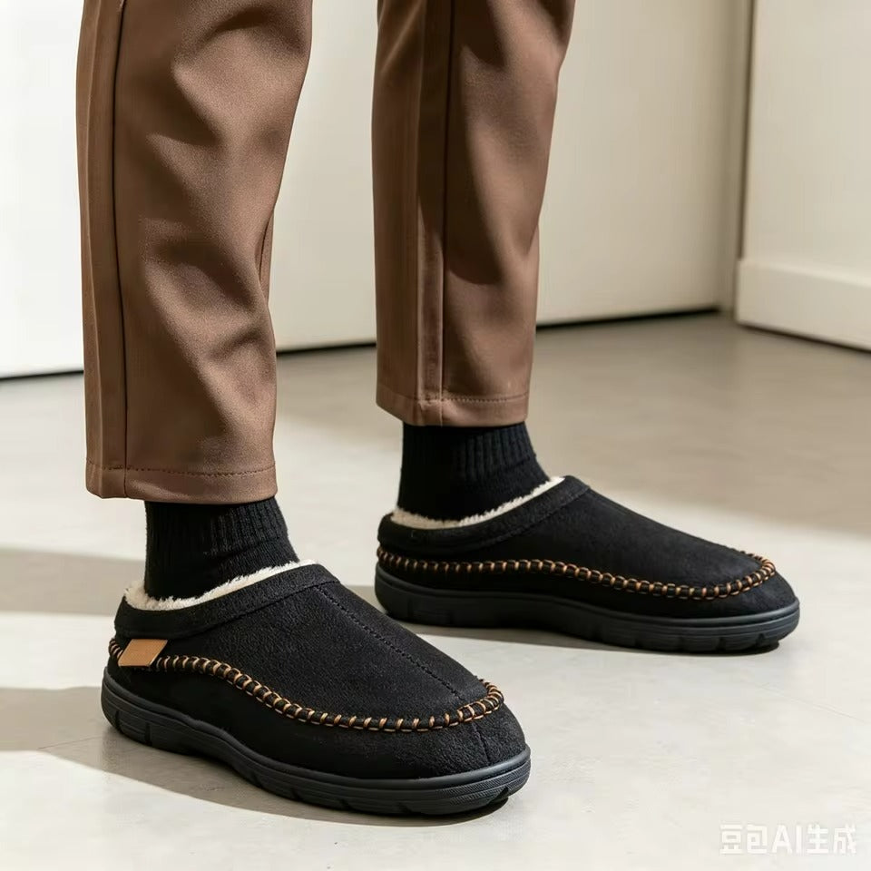 Men's Indoor Slippers with a Low Heel and Solid Pattern for Winter 3