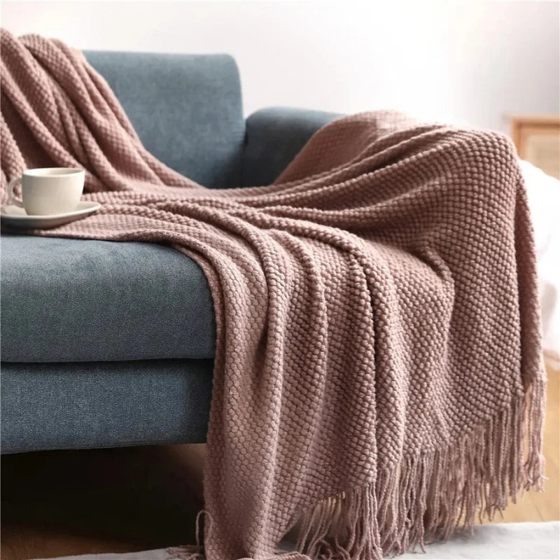 Merino-Style Acrylic Blanket with Tassels for Year-Round Comfort – Soft, Breathable, Machine Washable, Multiple Colors Available 10