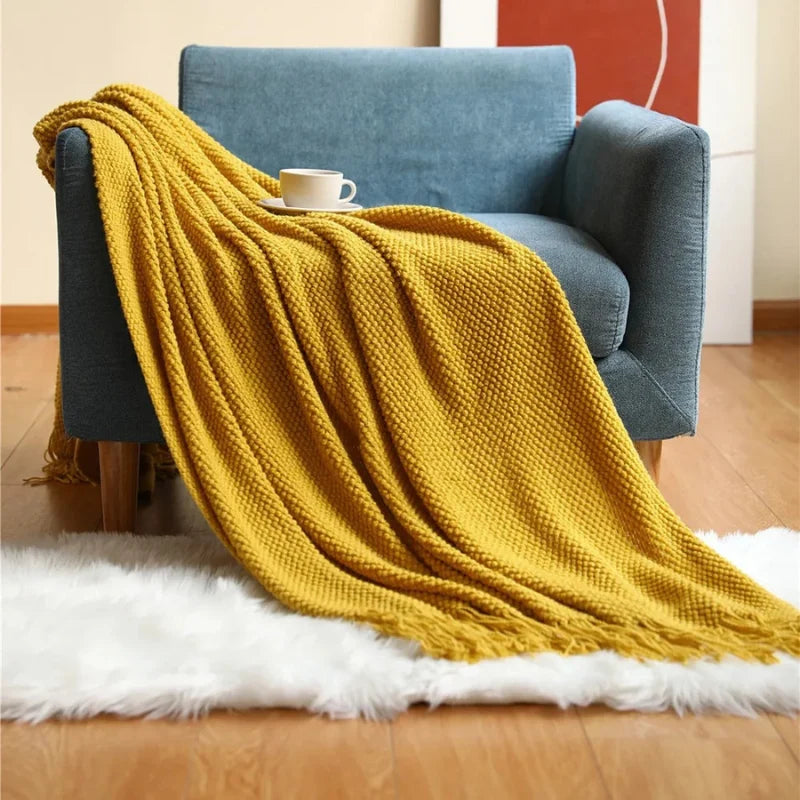 Merino-Style Acrylic Blanket with Tassels for Year-Round Comfort – Soft, Breathable, Machine Washable, Multiple Colors Available 11