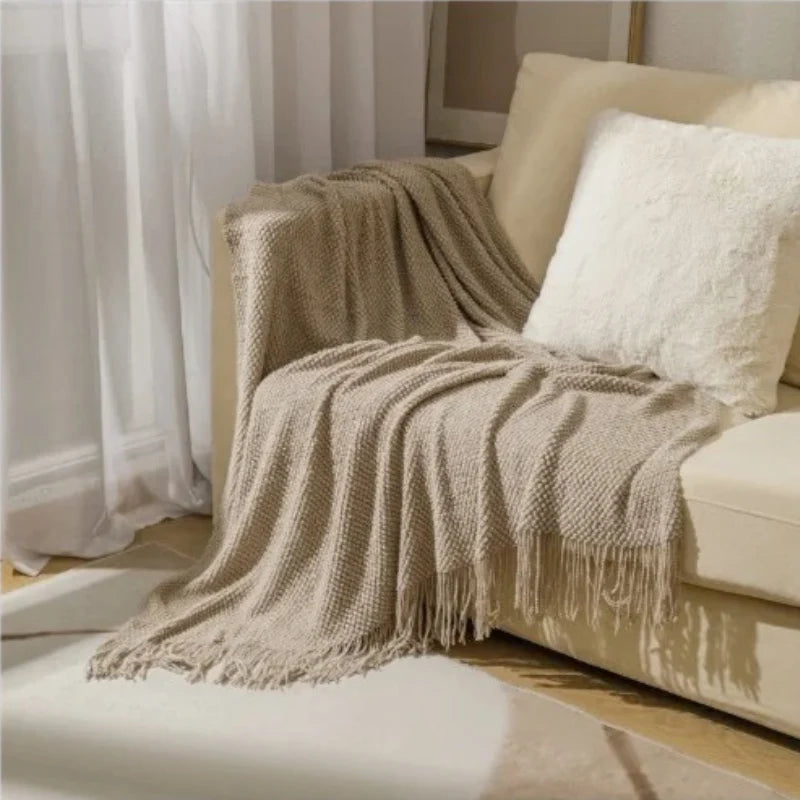 Merino-Style Acrylic Blanket with Tassels for Year-Round Comfort – Soft, Breathable, Machine Washable, Multiple Colors Available 2
