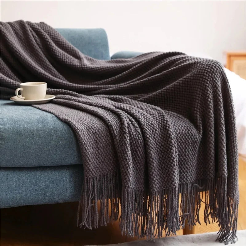 Merino-Style Acrylic Blanket with Tassels for Year-Round Comfort – Soft, Breathable, Machine Washable, Multiple Colors Available 3