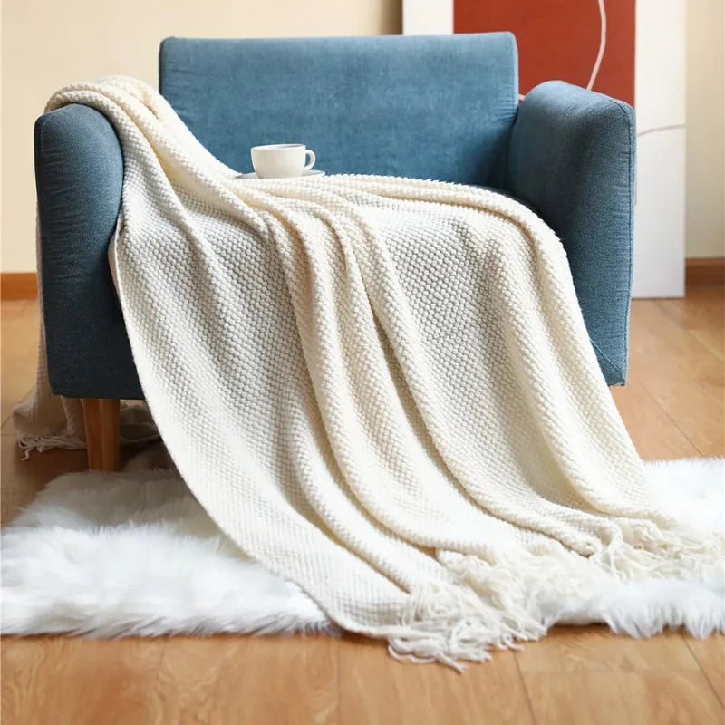 Merino-Style Acrylic Blanket with Tassels for Year-Round Comfort – Soft, Breathable, Machine Washable, Multiple Colors Available 9