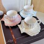 Mermaid-Inspired Tea Cup Set with Iridescent Shell Design – Ceramic Cup and Saucer Set for Coastal Elegance 0