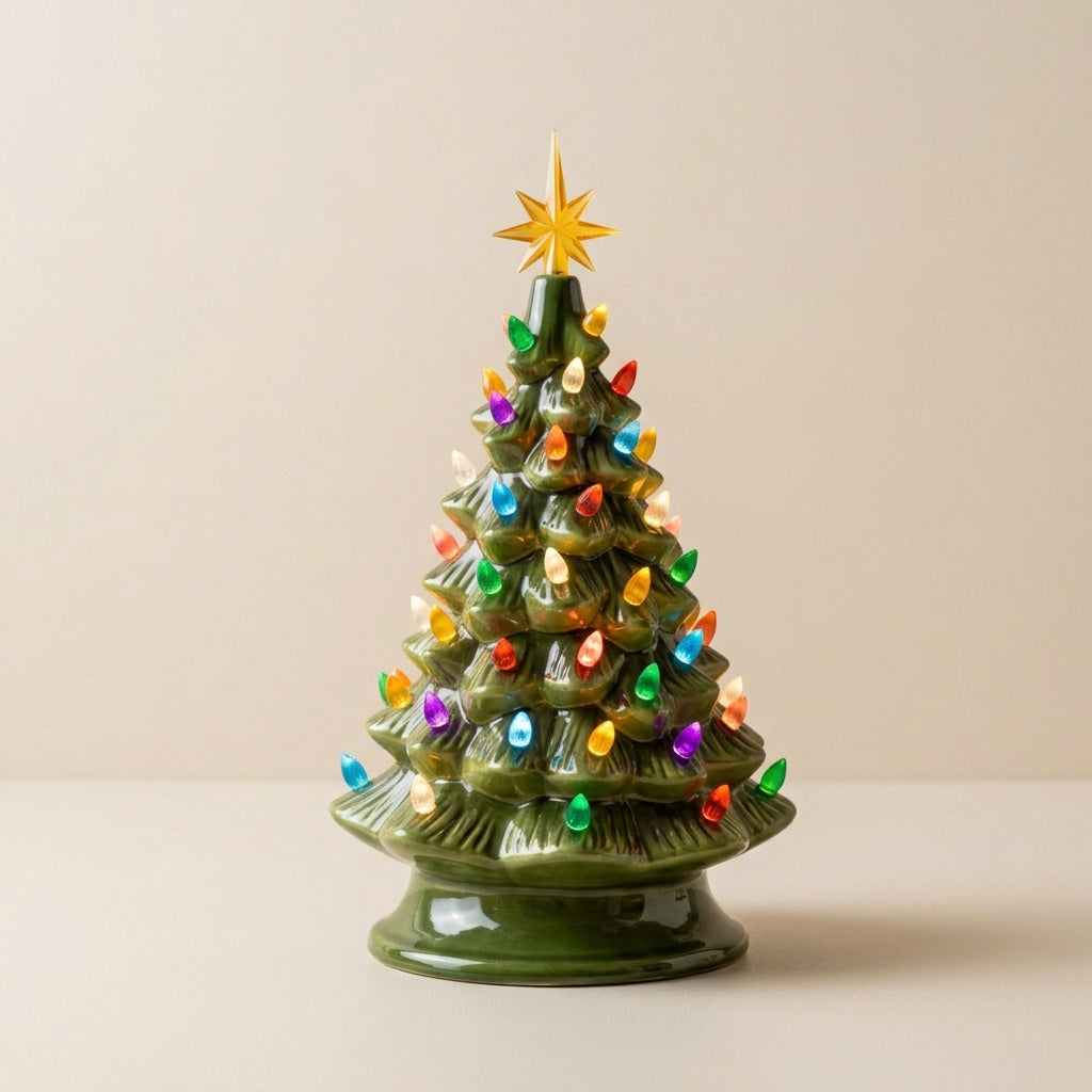 Merry Christmas Tree Decoration with Golden Star and Lights 1