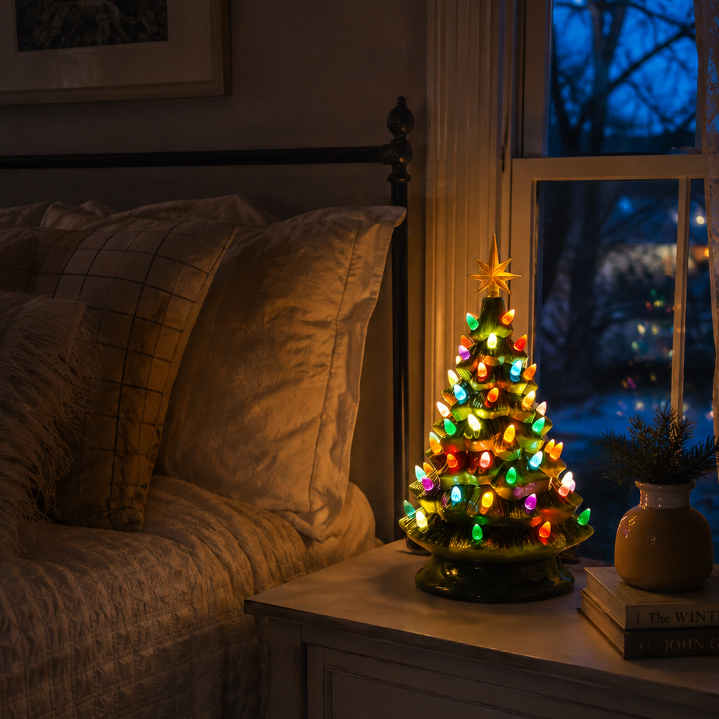 Merry Christmas Tree Decoration with Golden Star and Lights 2