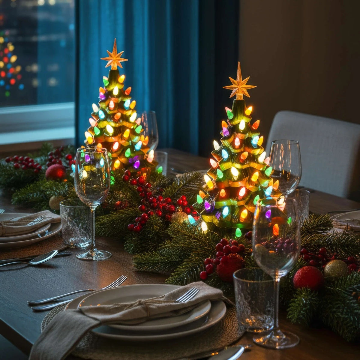 Merry Christmas Tree Decoration with Golden Star and Lights 4