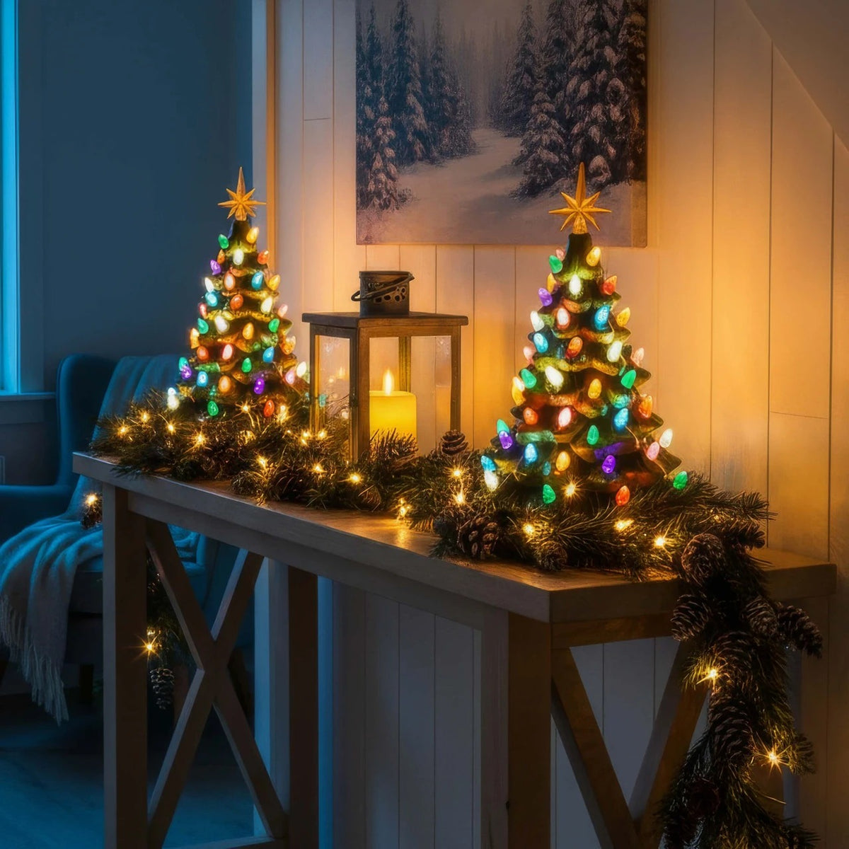 Merry Christmas Tree Decoration with Golden Star and Lights 5