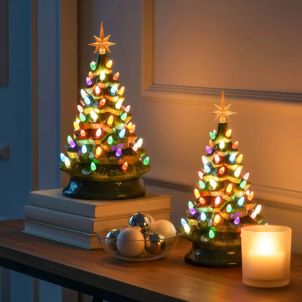 Merry Christmas Tree Decoration with Golden Star and Lights 9