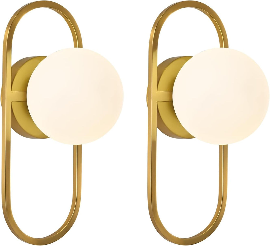 Mid Century Wall Sconce - Modern Gold Finish with White Globe Shades 0