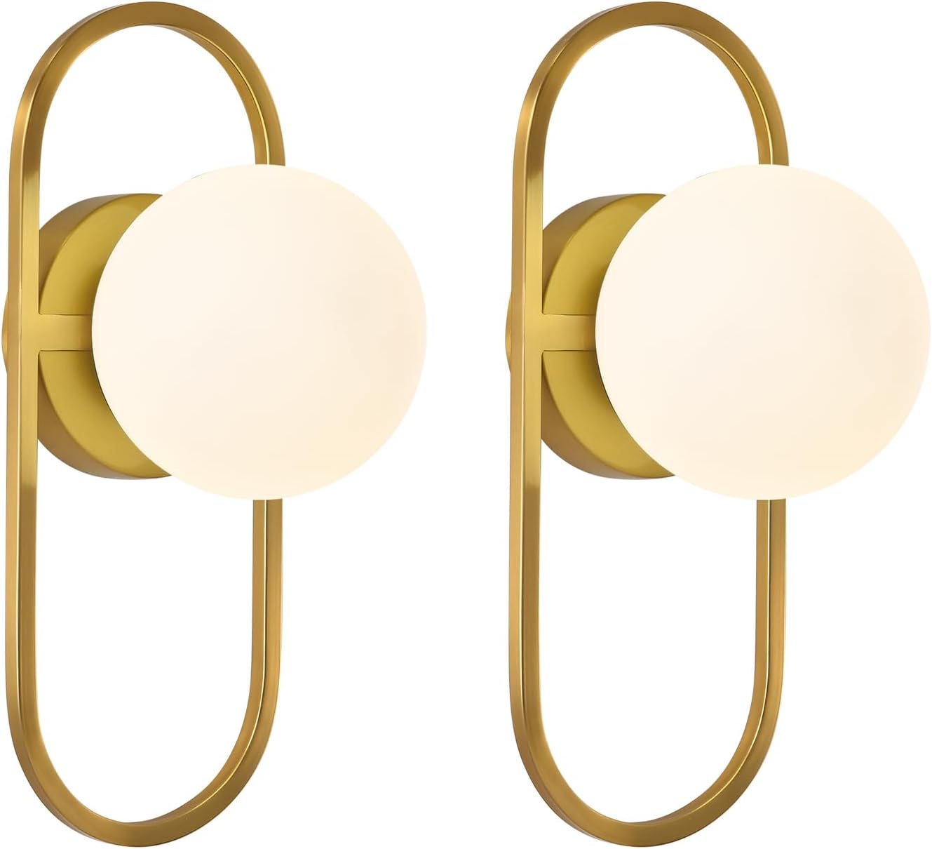 Mid Century Wall Sconce - Modern Gold Finish with White Globe Shades 0