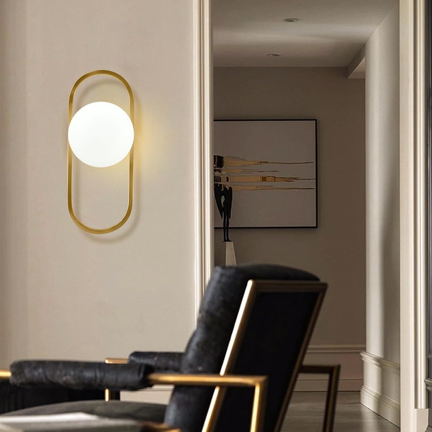 Mid Century Wall Sconce - Modern Gold Finish with White Globe Shades 5