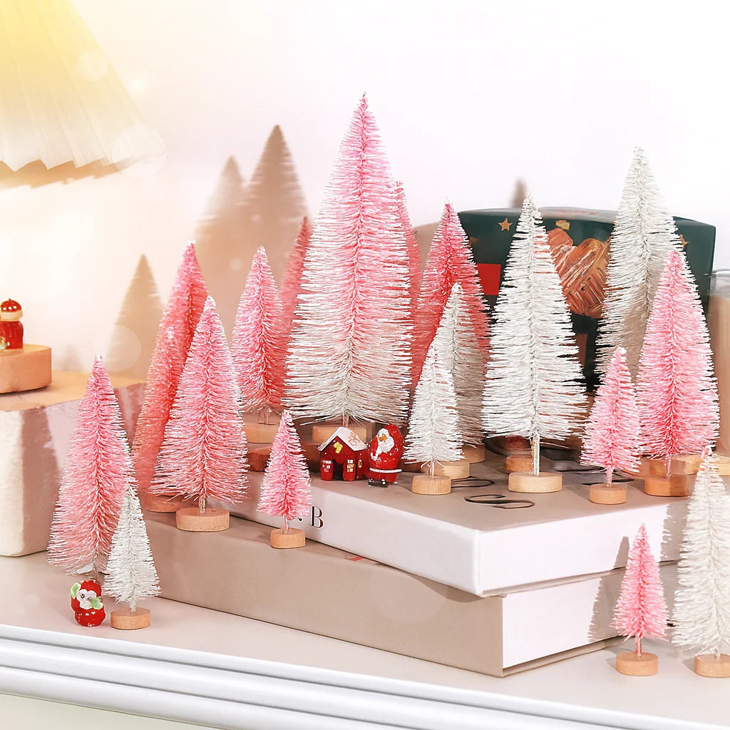 Mini Christmas Tree Set - 30 Trees with Snow Effect and Wooden Bases, 6-13 cm Tall for Winter Decorations and Crafting 11