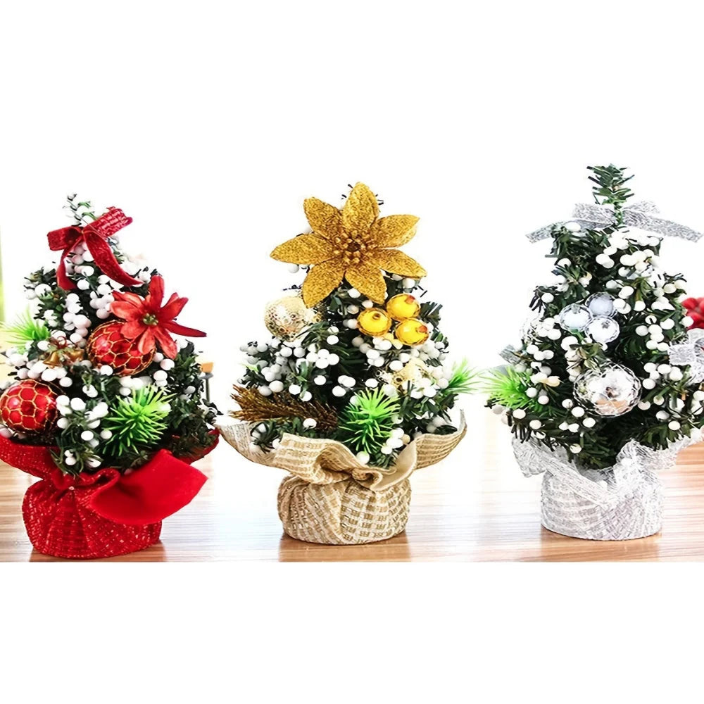 Mini Christmas Tree Set - 3 Decorated Artificial Trees for Festive Display 4