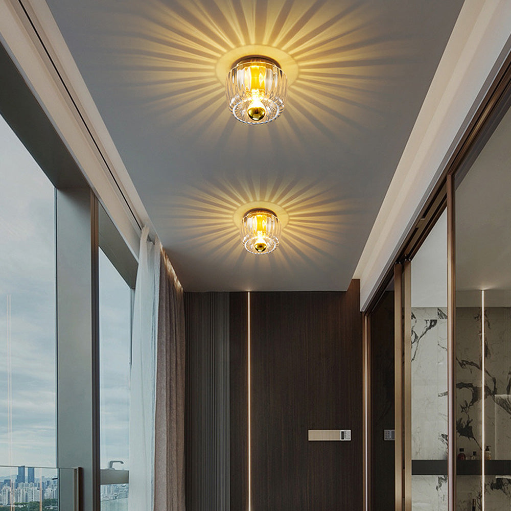 Mini Clear Flush Mount Ceiling Light - Modern Brass Design, E14 Base 0