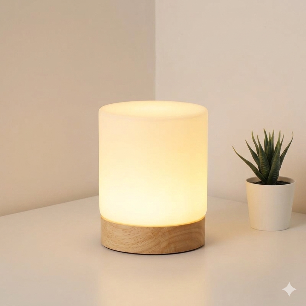 Mini Glass Table Lamp - Touch-Open, 360° Illumination for Nightstands 00