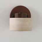 Minimalist LED Wall Sconce with Natural Travertine and Wood – Modern Wall Light for Ambient Illumination 0