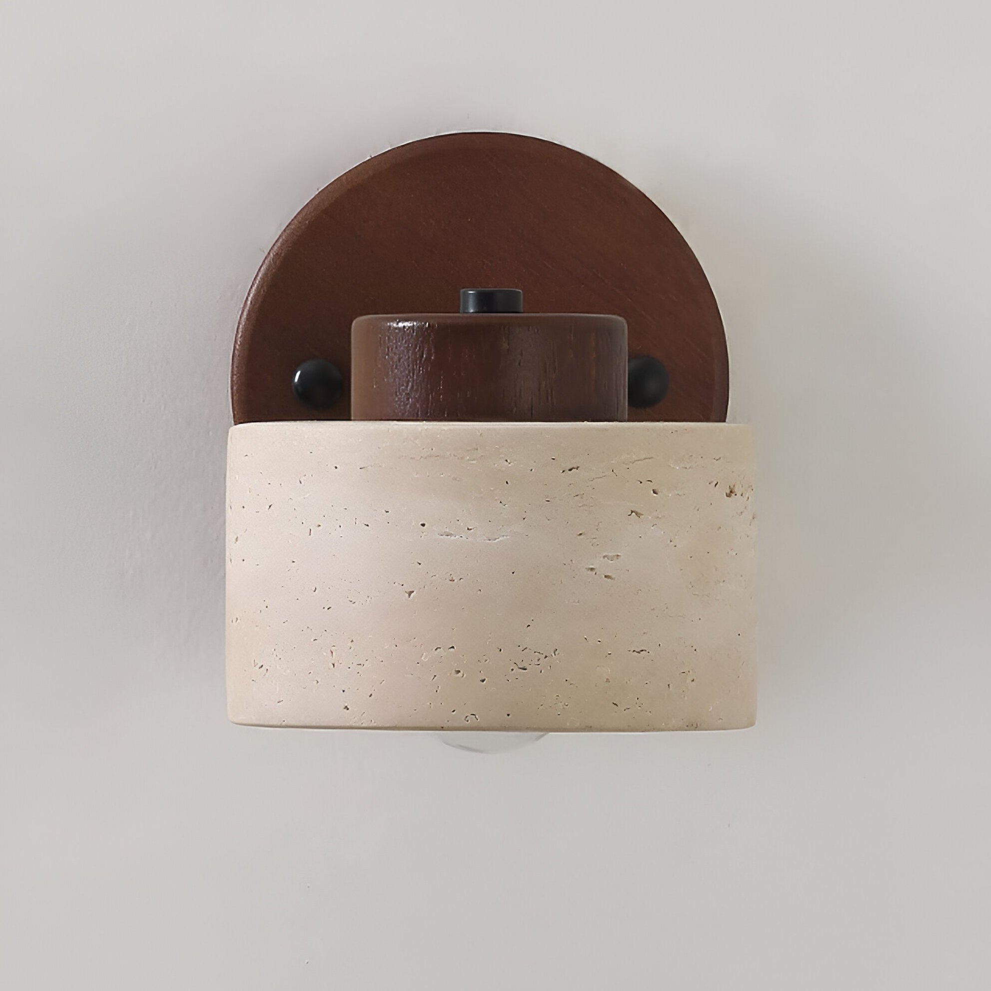 Minimalist LED Wall Sconce with Natural Travertine and Wood – Modern Wall Light for Ambient Illumination 0
