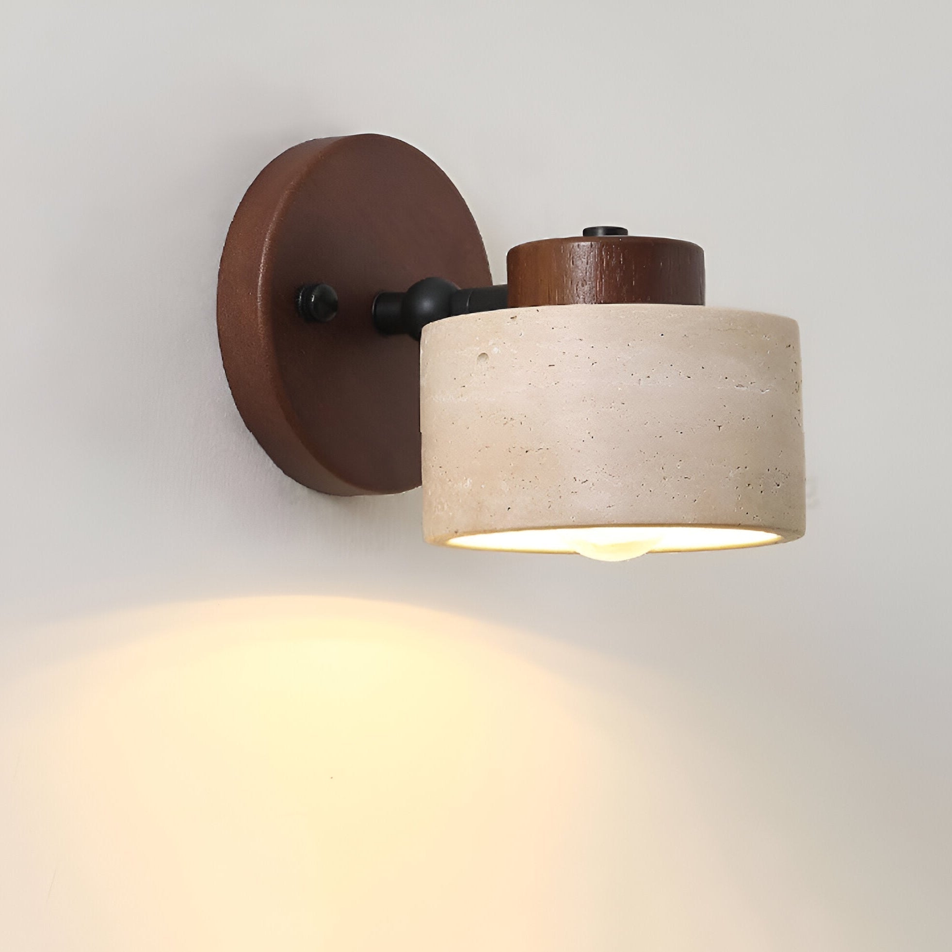 Minimalist LED Wall Sconce with Natural Travertine and Wood – Modern Wall Light for Ambient Illumination 3