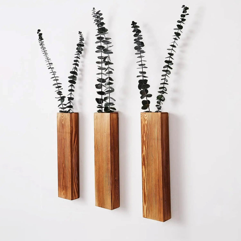 Minimalist Wooden Wall Vase - Natural Solid Wood Wall Mounted Flower Vase for Elegant Home Decor 2