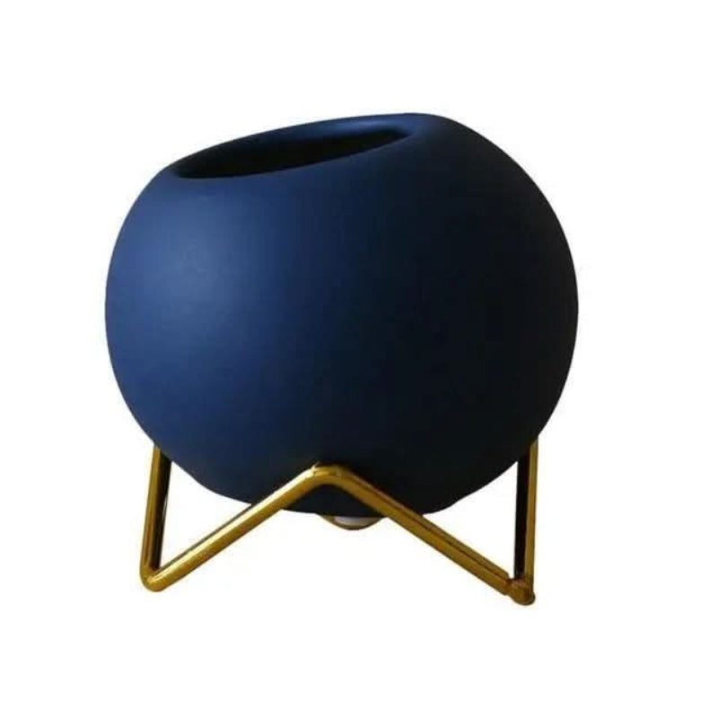 Modern Ceramic Plant Pot with Metal Stand - Vibrant Color Planters for Indoor Flowers and Houseplants 0