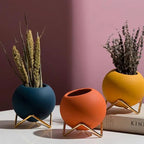 Modern Ceramic Plant Pot with Metal Stand - Vibrant Color Planters for Indoor Flowers and Houseplants 1