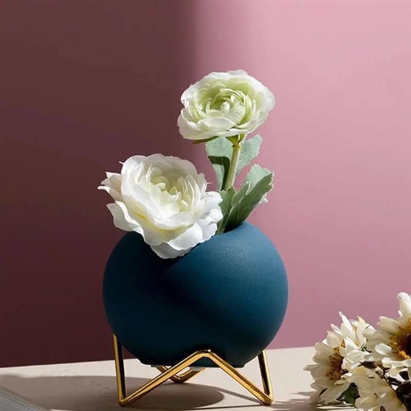 Modern Ceramic Plant Pot with Metal Stand - Vibrant Color Planters for Indoor Flowers and Houseplants 3