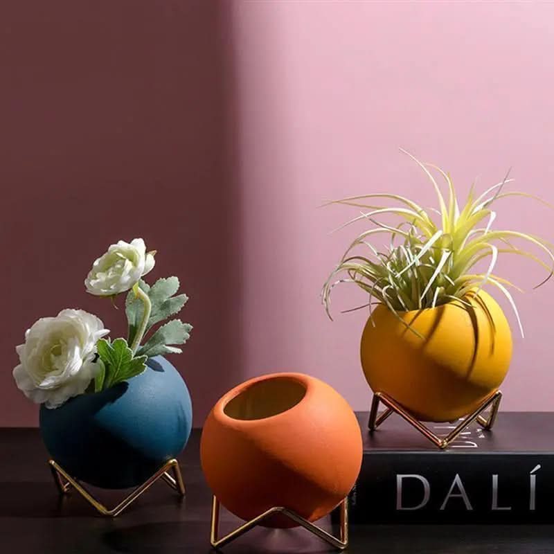 Modern Ceramic Plant Pot with Metal Stand - Vibrant Color Planters for Indoor Flowers and Houseplants 5
