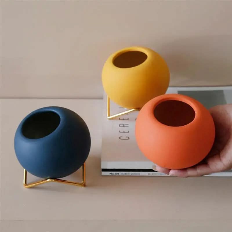 Modern Ceramic Plant Pot with Metal Stand - Vibrant Color Planters for Indoor Flowers and Houseplants 6