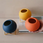 Modern Ceramic Plant Pot with Metal Stand - Vibrant Color Planters for Indoor Flowers and Houseplants 6