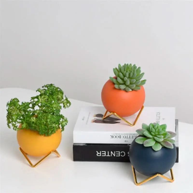 Modern Ceramic Plant Pot with Metal Stand - Vibrant Color Planters for Indoor Flowers and Houseplants 7