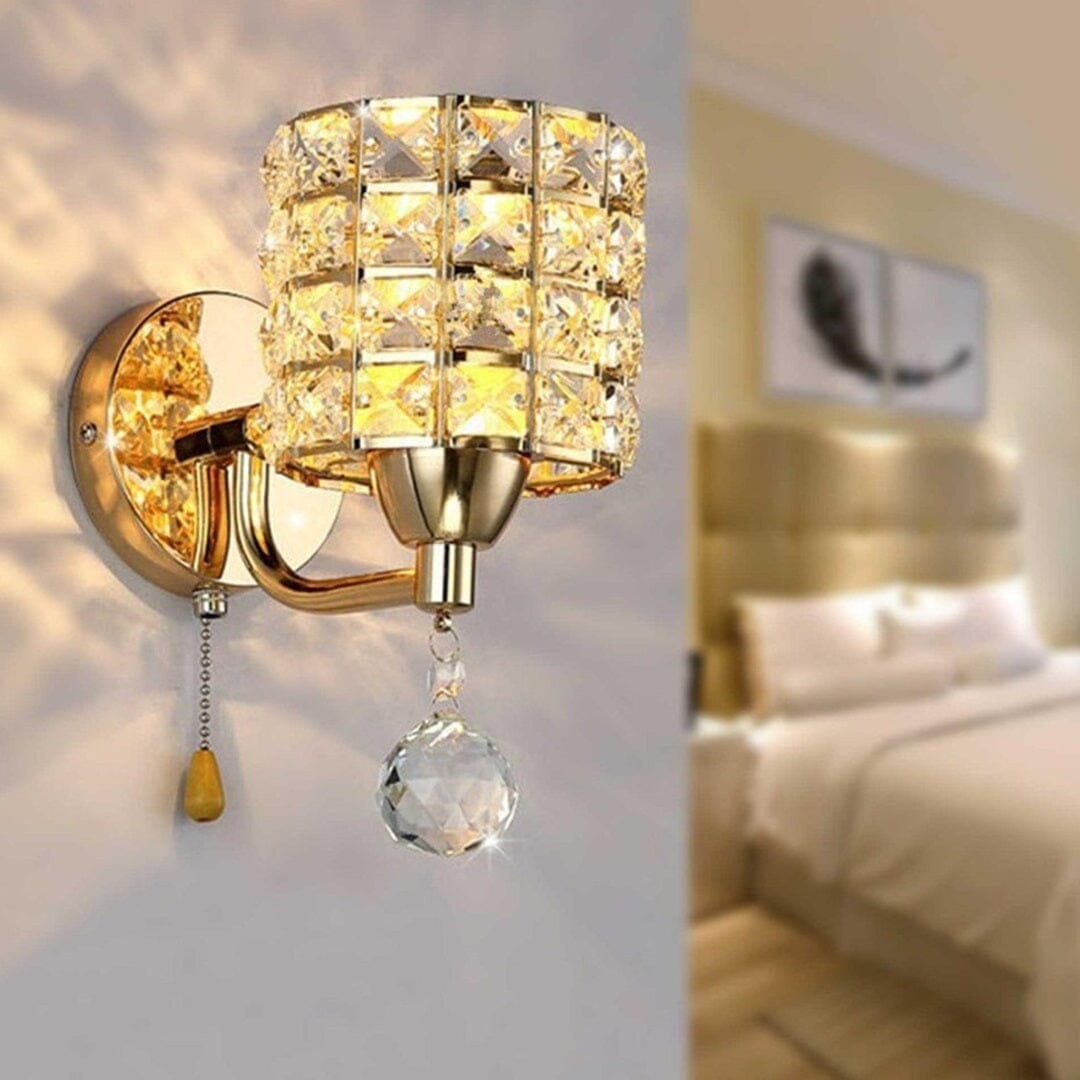 Modern Crystal Wall Sconce Light with E27 Base – Elegant Metal Fixture for Contemporary Interiors 3