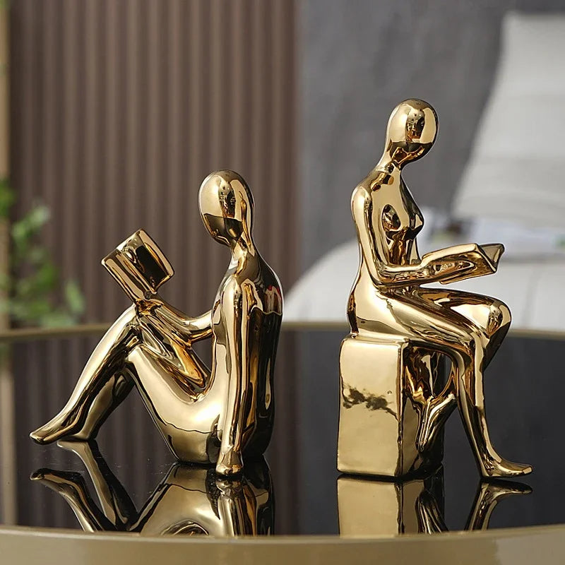 Modern Decorative Metal Bookends with Glossy Gold Finish – Abstract Design for Stylish Organization 0