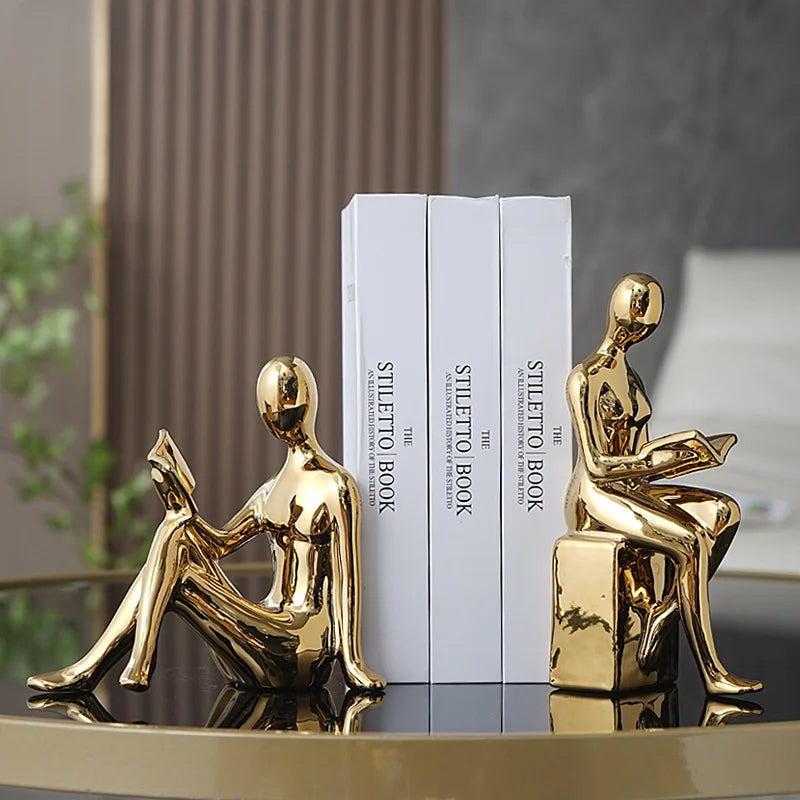 Modern Decorative Metal Bookends with Glossy Gold Finish – Abstract Design for Stylish Organization 1
