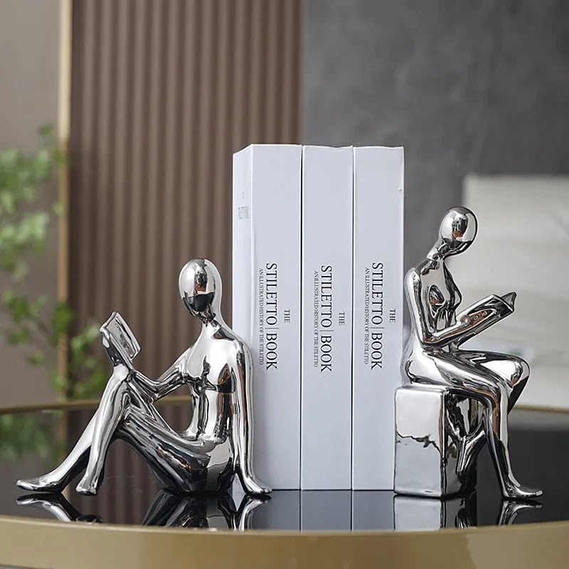 Modern Decorative Metal Bookends with Glossy Gold Finish – Abstract Design for Stylish Organization 3