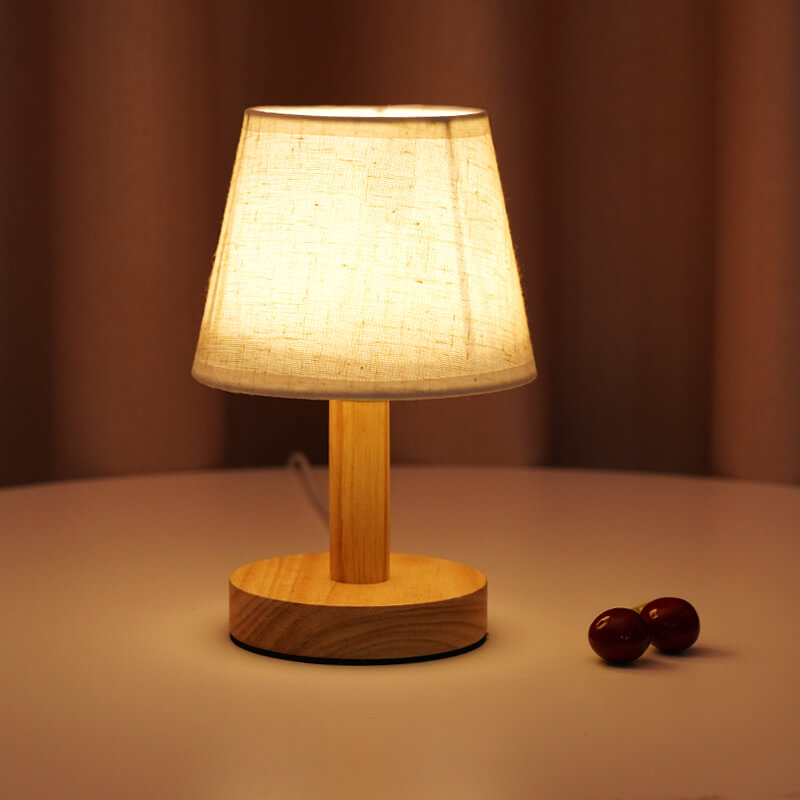 Modern LED Table Lamp with Vintage Linen Shade - USB Plug-In for Bedside or Living Room 0