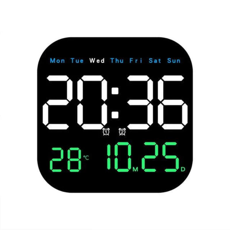 Modern LED Wall Clock with Remote & Temperature Display, 18.5cm Square 0