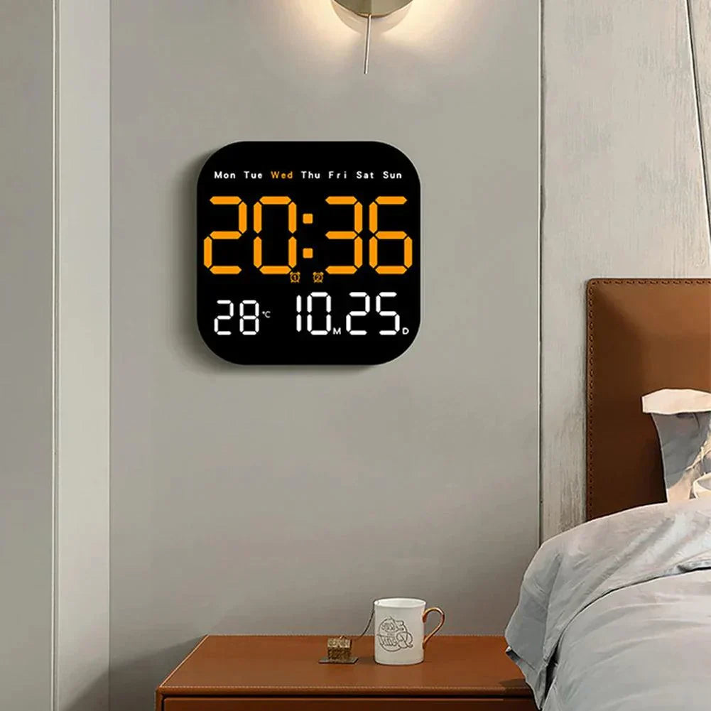 Modern LED Wall Clock with Remote & Temperature Display, 18.5cm Square 3