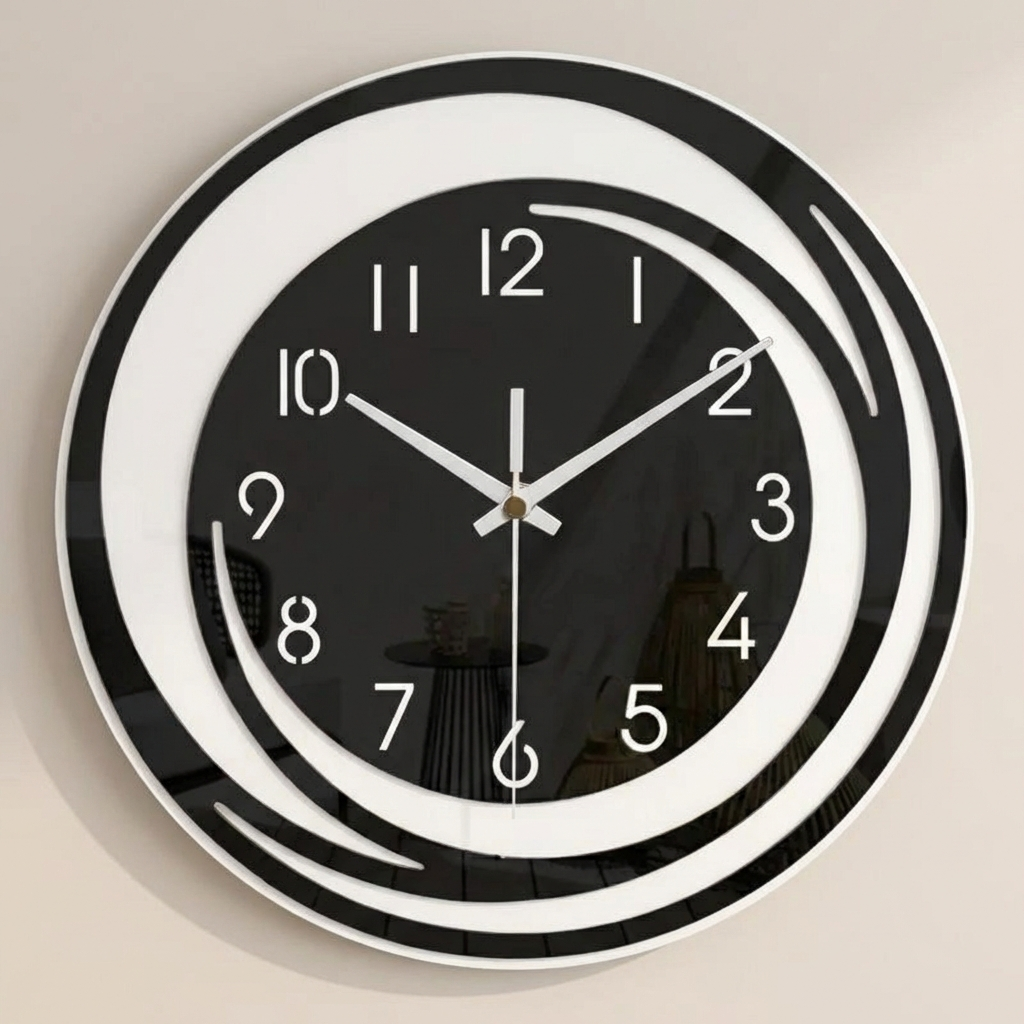 Modern Large Black Acrylic Wall Clock with Silent Quartz Movement – Minimalist Wall Clock Decor for Contemporary Interiors