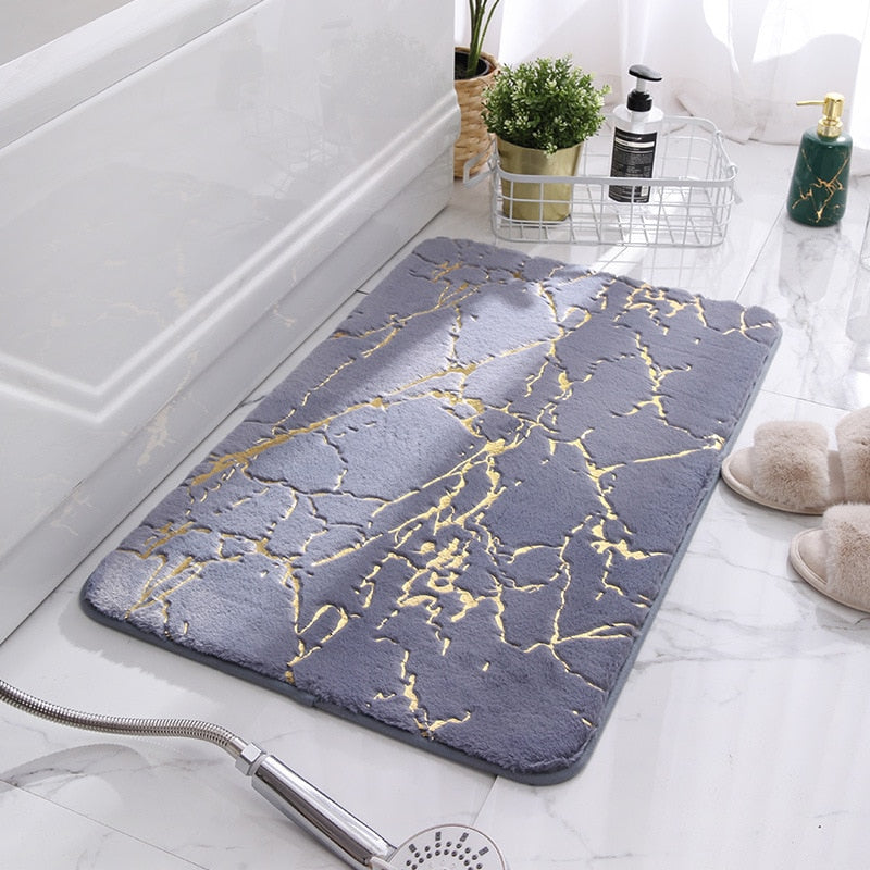 Modern Marble Bath Mat with Gold Accents – Soft Non-Slip Bathroom Rug, Absorbent Fleece, Quick Dry, 20 x 32 Inches 1