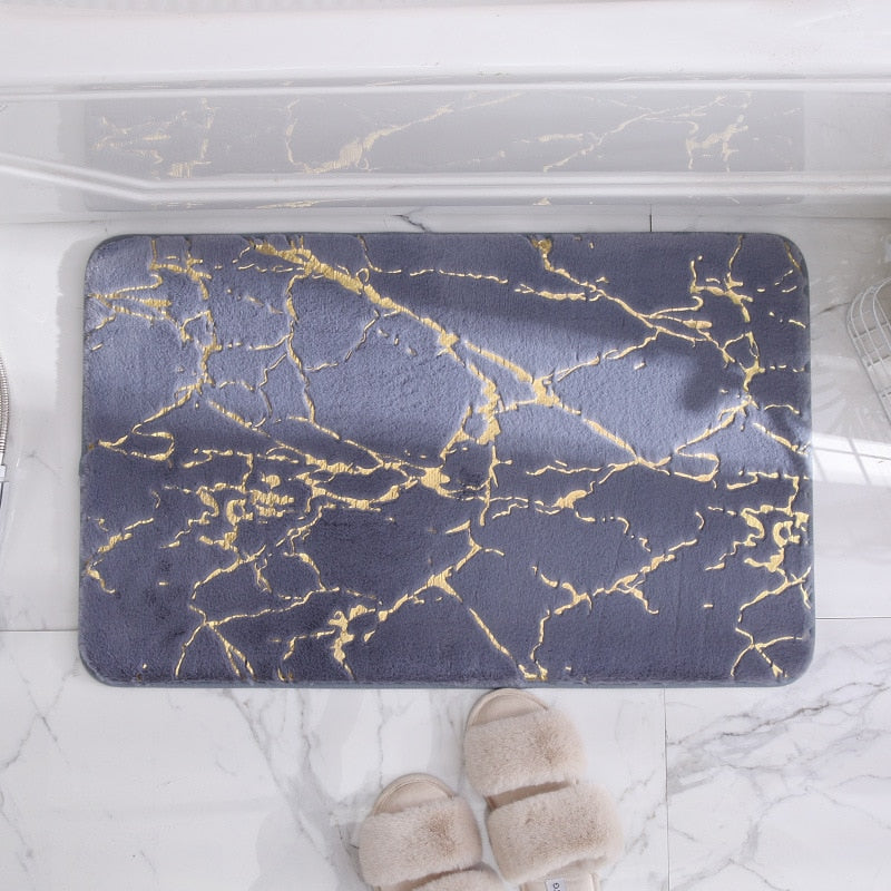Modern Marble Bath Mat with Gold Accents – Soft Non-Slip Bathroom Rug, Absorbent Fleece, Quick Dry, 20 x 32 Inches 2