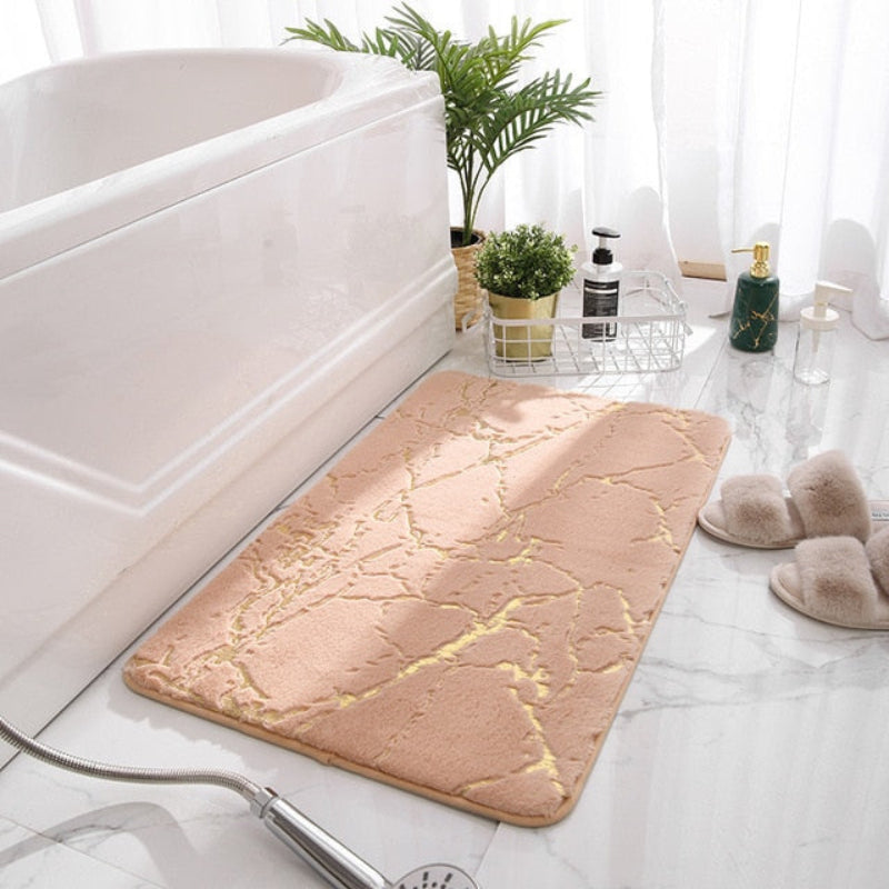 Modern Marble Bath Mat with Gold Accents – Soft Non-Slip Bathroom Rug, Absorbent Fleece, Quick Dry, 20 x 32 Inches 4