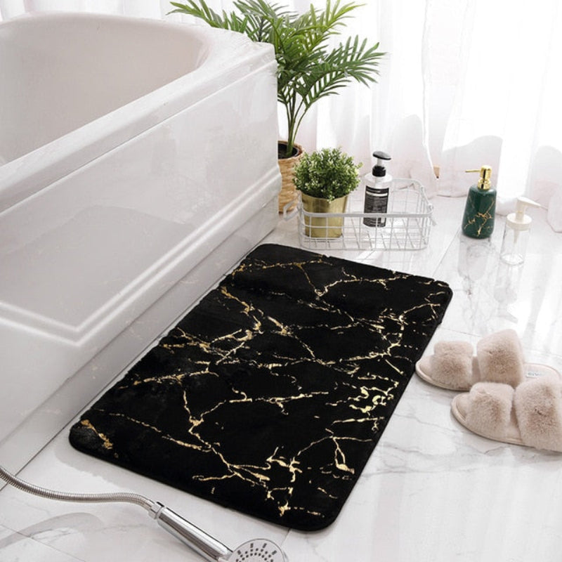 Modern Marble Bath Mat with Gold Accents – Soft Non-Slip Bathroom Rug, Absorbent Fleece, Quick Dry, 20 x 32 Inches 6